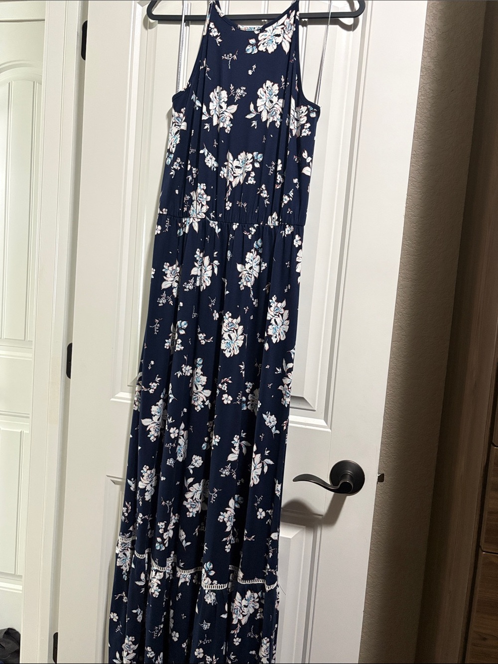 French Grey Navy Floral Maxi Dress